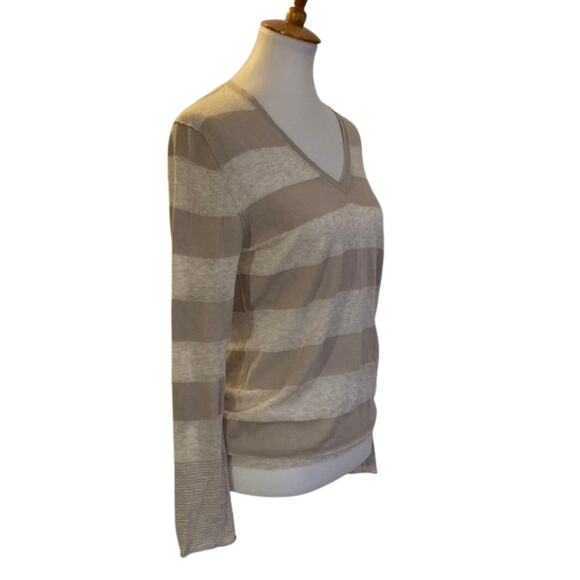 360 Sweater Semi Sheer 100% Cotton Beige Stripe Sweater, Small - Picture 2 of 5